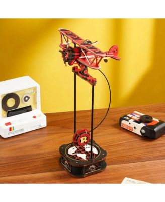 3D Puzzle Wooden Model with Aircraft Theme, DIY Pendulum Toy for Kids Adults, Red, 5.7"6.7"12.4