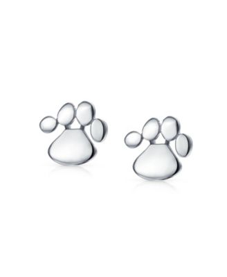 Set of 2 BFF Animal Lover Pet Dog Cat Paw Print Stud Earrings Sterling Silver
