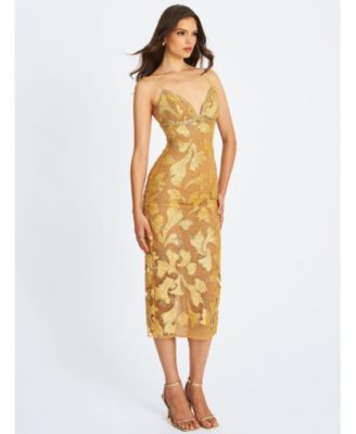 Women's Edie Gold Beaded Sequin Midi Pencil Dress