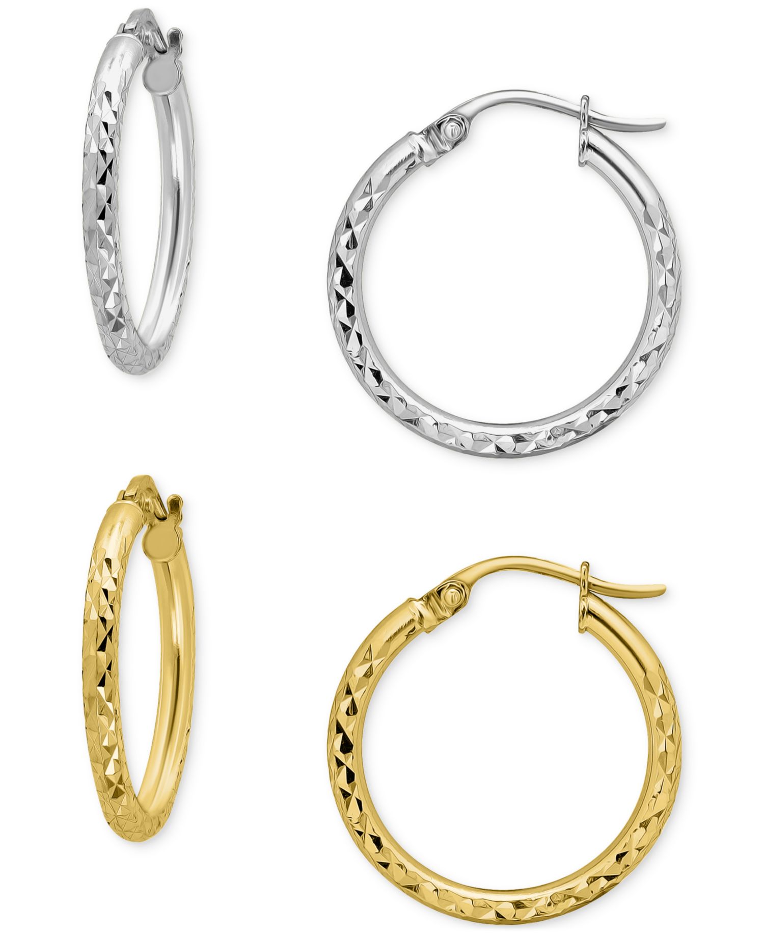 2-Pc. Set Faceted Textured Small Hoop Earrings, 0.75"