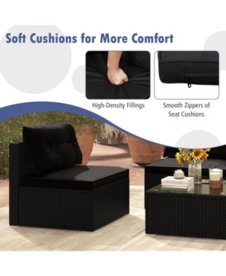 5 PCS Patio Furniture Set w/ Seat & Back Cushions Tempered Glass Tabletop