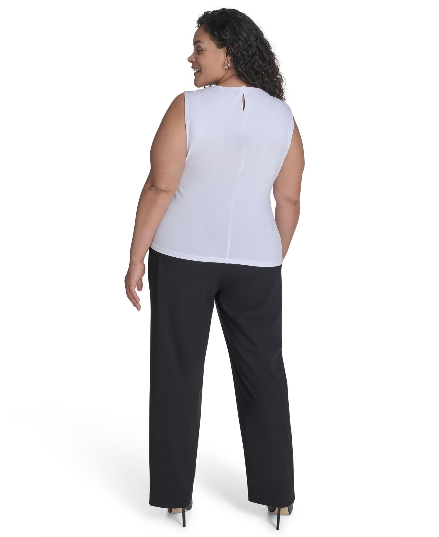 Женский топ Calvin Klein Plus Size Sleeveless Pleat-Neck, цвет: Белый — фото 5