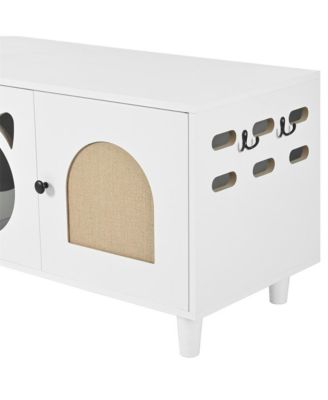 47.2 in. Wooden Cat Cabinet Cat litter box with Sisal scratching door in Cream white
