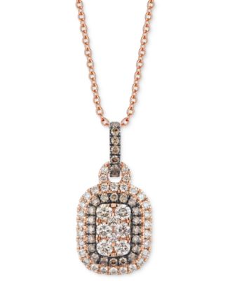 Le Vian - Chocolate Diamond & Nude Diamond (5/8 ct. t.w.) Halo Cluster Adjustable 20" Pendant Necklace in 14k Rose Gold