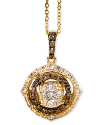 Le Vian - Nude Diamond & Chocolate Diamond Double Halo Adjustable 20" Pendant Necklace (5/8 ct. t.w.) in 14k Gold