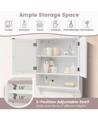 Louvered Door Bathroom Medicine Cabinet with Towel Bar and Wall-Mounted Design