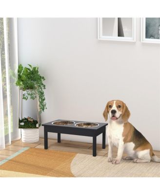 23in Black Wooden Dog Food Bowls Heavy Duty Pet Elevated Feeding Station