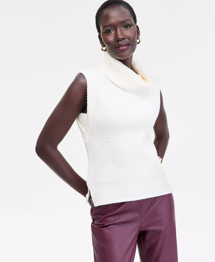 Women's Sleeveless Rib-Knit Turtleneck Sweater