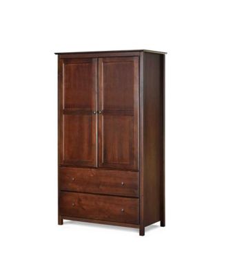 Bedroom Armoire Closet in Solid Wood with Garment Hanging Rod and Cabinet Doors