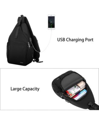 Sling Backpack with USB Charging Port - Crossbody Travel Hiking Daypack for Men/Women, Water-Resistant Chest Bag with Anti-Theft Design