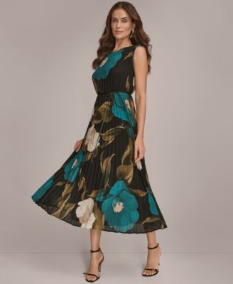 Women's Chiffon Pleated Floral A-Line Dress