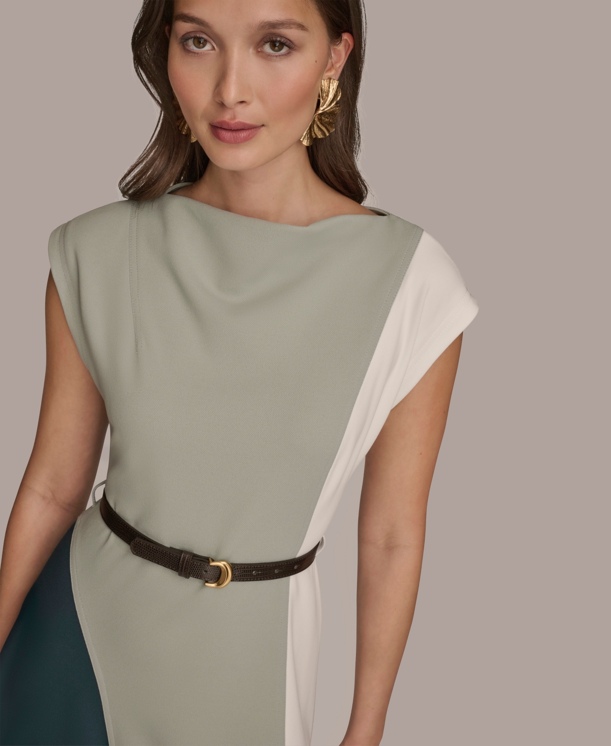 Donna Karan Colorblock Sleeveless Midi Dress In Gray