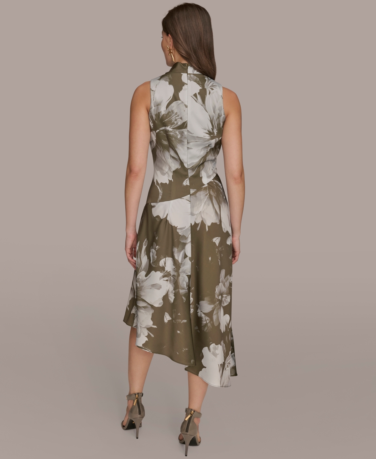 Donna Karan New York Floral Print Asymmetric Midi Dress In Green