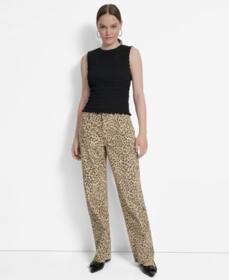 DKNY Jeans - Women's Animal Print Mid Rise Straight-Leg Cotton Jeans