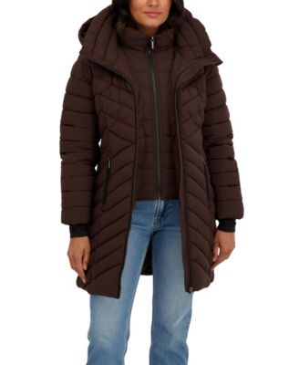 Women's 3/4 Hooded Stretch Puffer with Bib