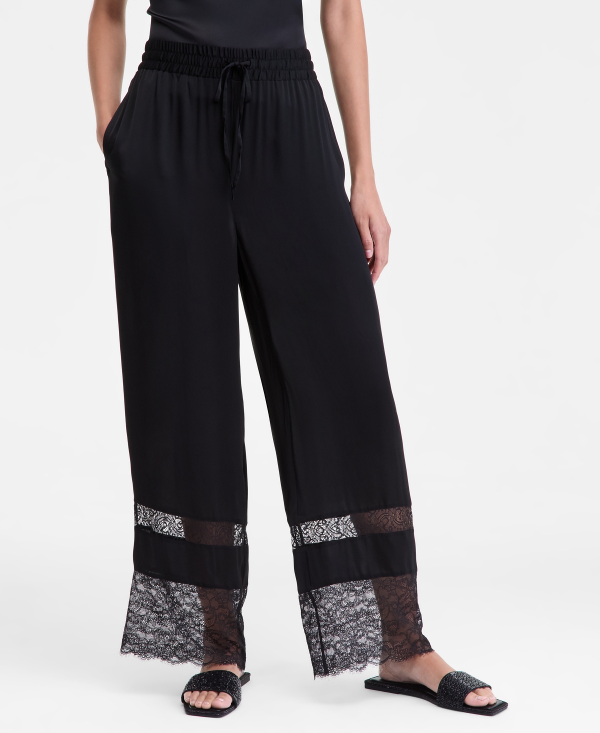 Inc International Concepts Women's Lace-hem Pull-on Pants, Macy's Exclusive In Black