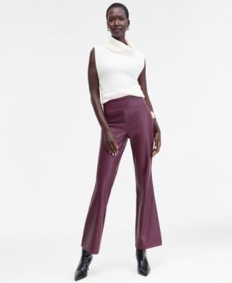 I.N.C. International Concepts - Women's Faux-Leather High-Rise Flared Pants