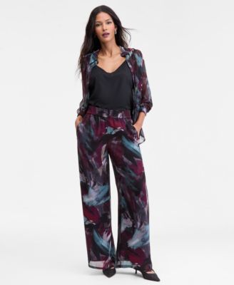 Inc International Concepts Womens Printed Pull On Wide Leg Pants P Xs 3x Macys Exclusive