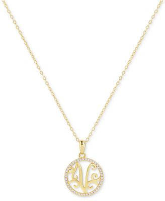 Giani Bernini - Cubic Zirconia Pav&eacute; V Monogram 18" Pendant Necklace in 18k Gold Over Sterling Silver