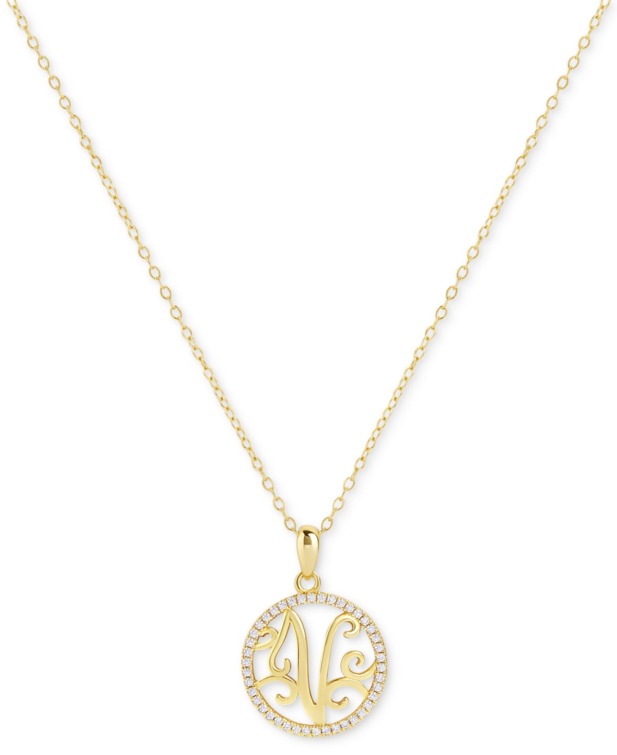 Giani Bernini Cubic Zirconia Pave V Monogram 18" Pendant Necklace in 18k Gold Over Sterling Silver, Created for Macy's