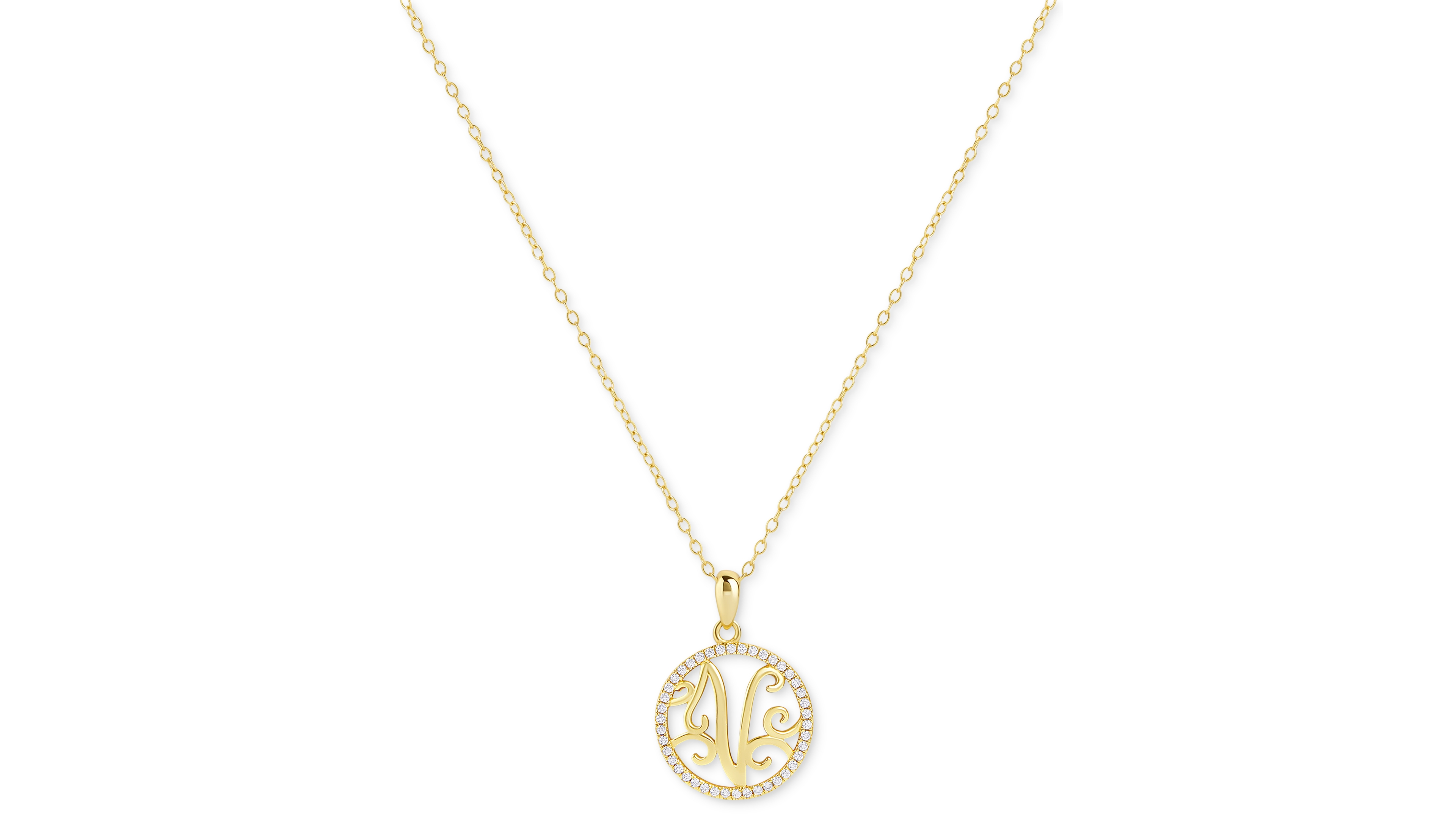 Giani Bernini Cubic Zirconia Pave V Monogram 18" Pendant Necklace in 18k Gold Over Sterling Silver, Created for Macy's