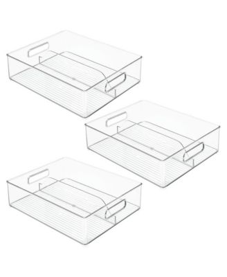 Divided Storage Bin for Fridge or Pantry, Set of 3, Clear, Made in USA