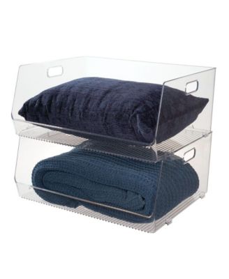 Stackable Open-Front Bin with Handles, Set of 2, Clear, Made in USA