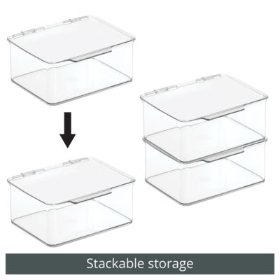 Plastic Playroom/Gaming Storage Organizer Box, Hinge Lid, 8 Pack, Clear, USA Made