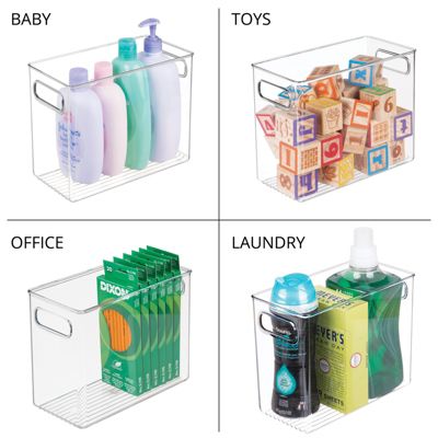 Tall Plastic Kitchen Storage Organizer Bin with Handles, 2 Pack, Clear, USA Made