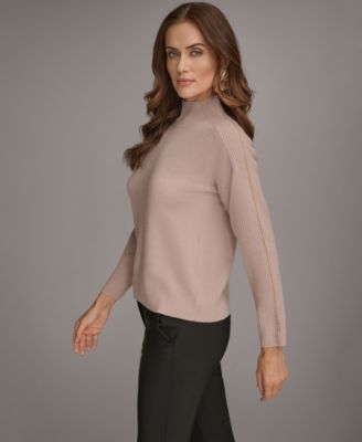Women’s Mock-Neck Cashmere Sweater with Gold Contrast Trim
