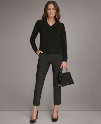 Women’s V-Neck Cashmere Sweater with Gold Button Detailing