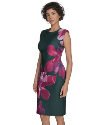 Petite Printed Scuba Sheath Sleeveless Dress
