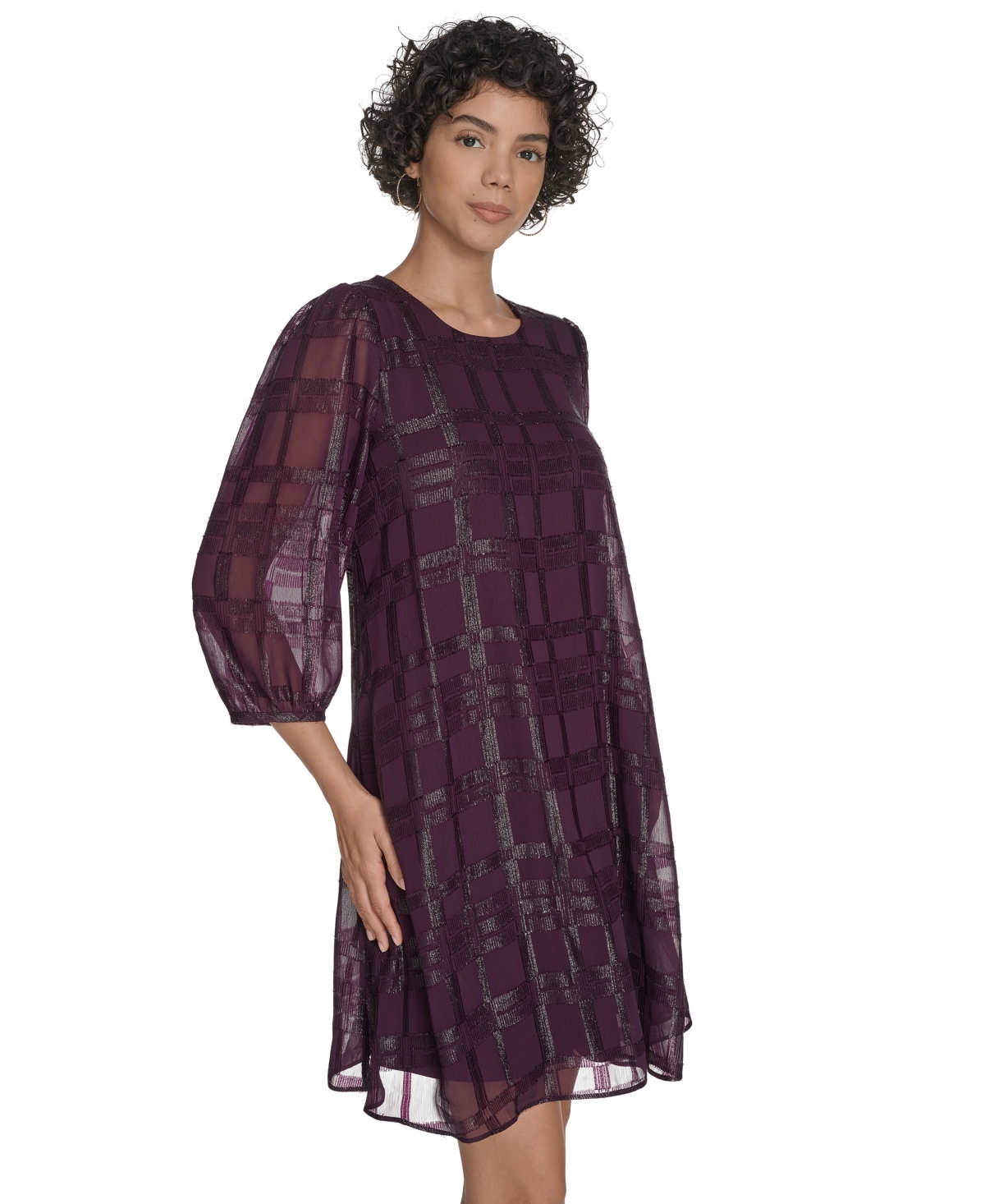 Calvin Klein Petite Clip Chiffon Shift Dress In Purple