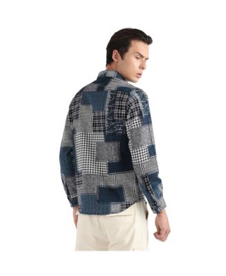 Men's Navy Blue Herringbone Block Shirt