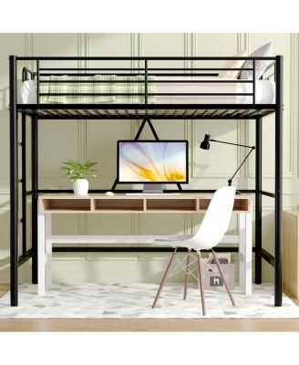 Metal Loft Bed Frame with Ladder, Space-Saving Design for Small Bedrooms