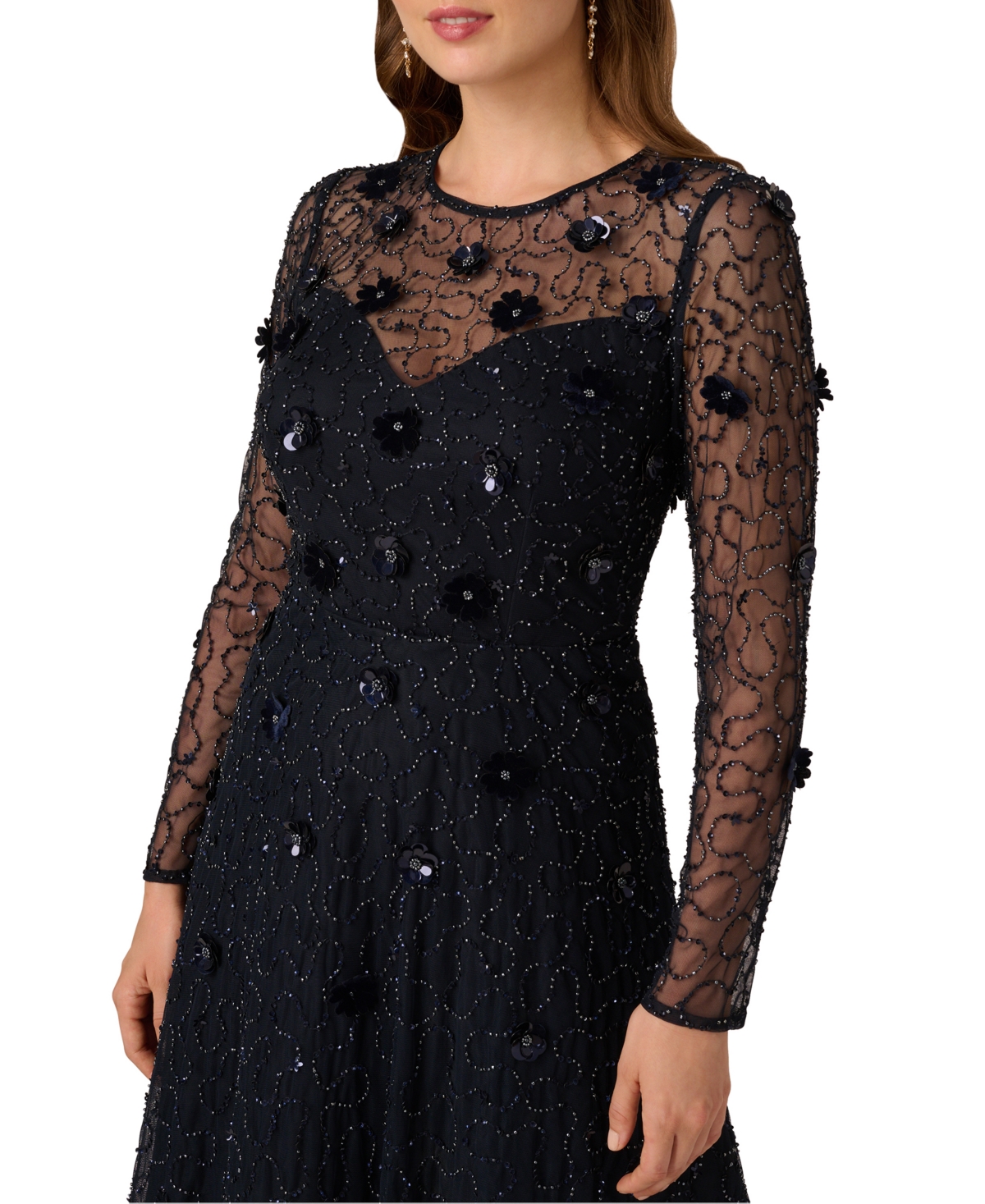 Adrianna Papell Petite Bead Velvet Midi Dress In Blue