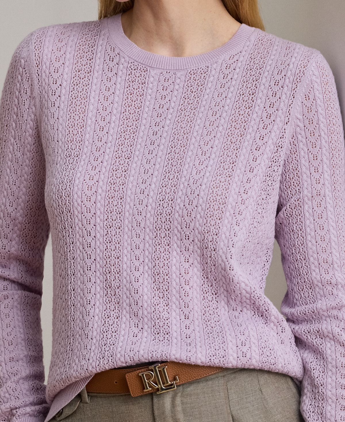 Lauren Ralph Petite Pointelle-Knit Slim Fit Sweater