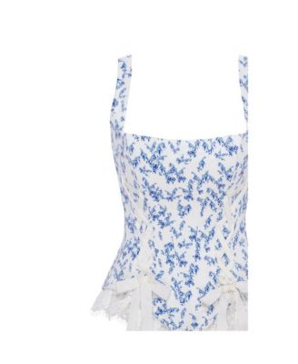 Womens Blue lavender corset on straps with bows and ribbon lacing