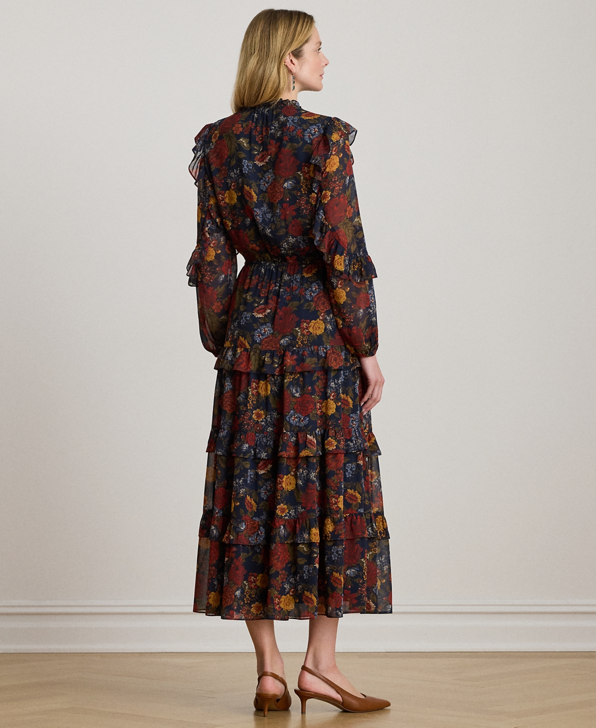 Lauren Ralph Petite Floral Crinkle Georgette Tiered Dress