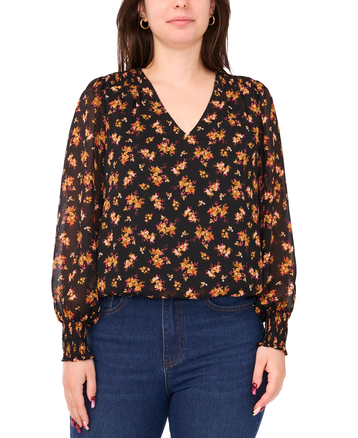 Sam & Jess Women's V-neck Blouson Top In Multi