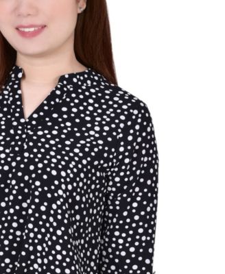 Petite 3/4 Push Tab Mandarin Collar Top