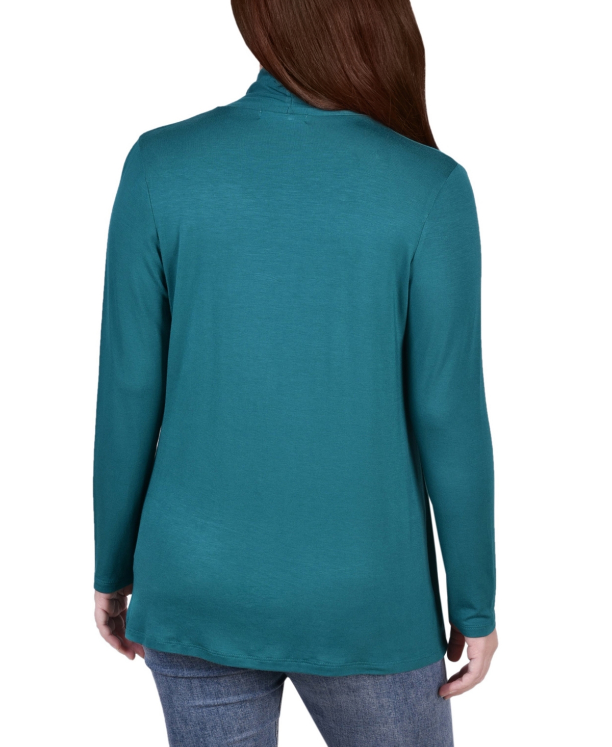Ny Collection Petite Solid 3/4 Sleeve Cardigan Sweater In Green