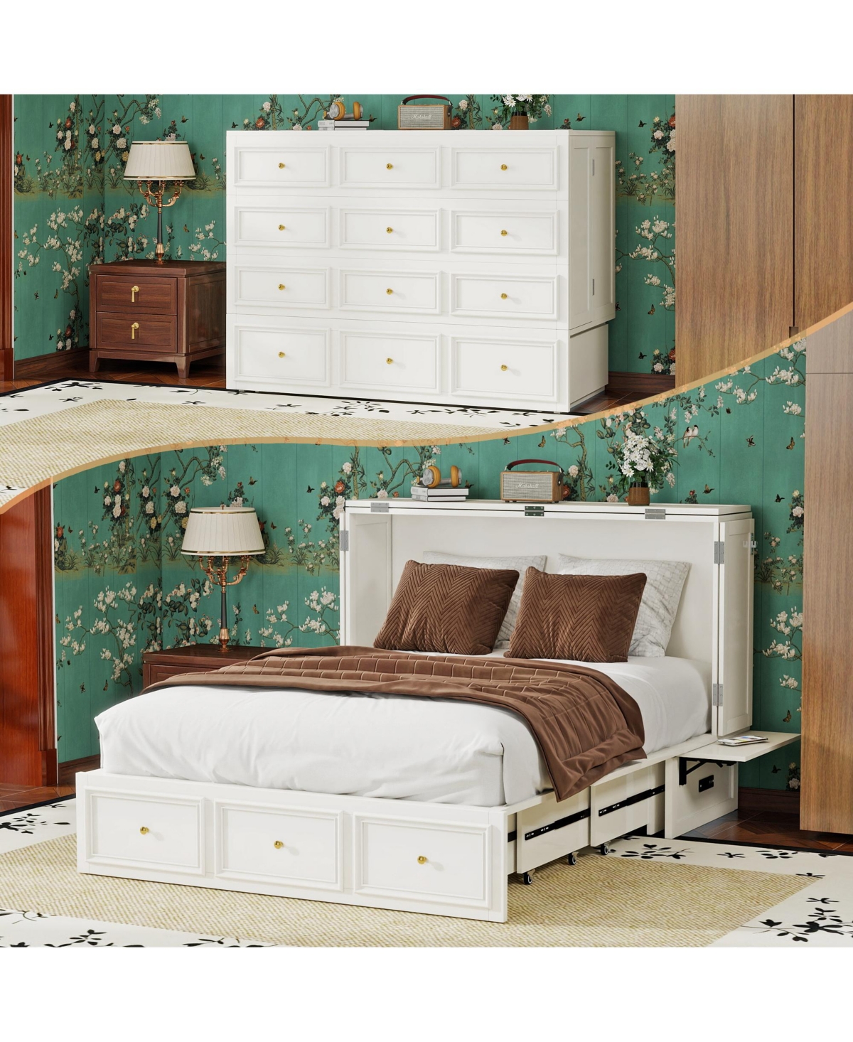 Livelylodge Murphy Bed Cabinet with Drawer Includes Storage Cabinet, Murphy Bed Twin Suit for Guest Room, Murphy Bed Full with Charging and Usb Port,