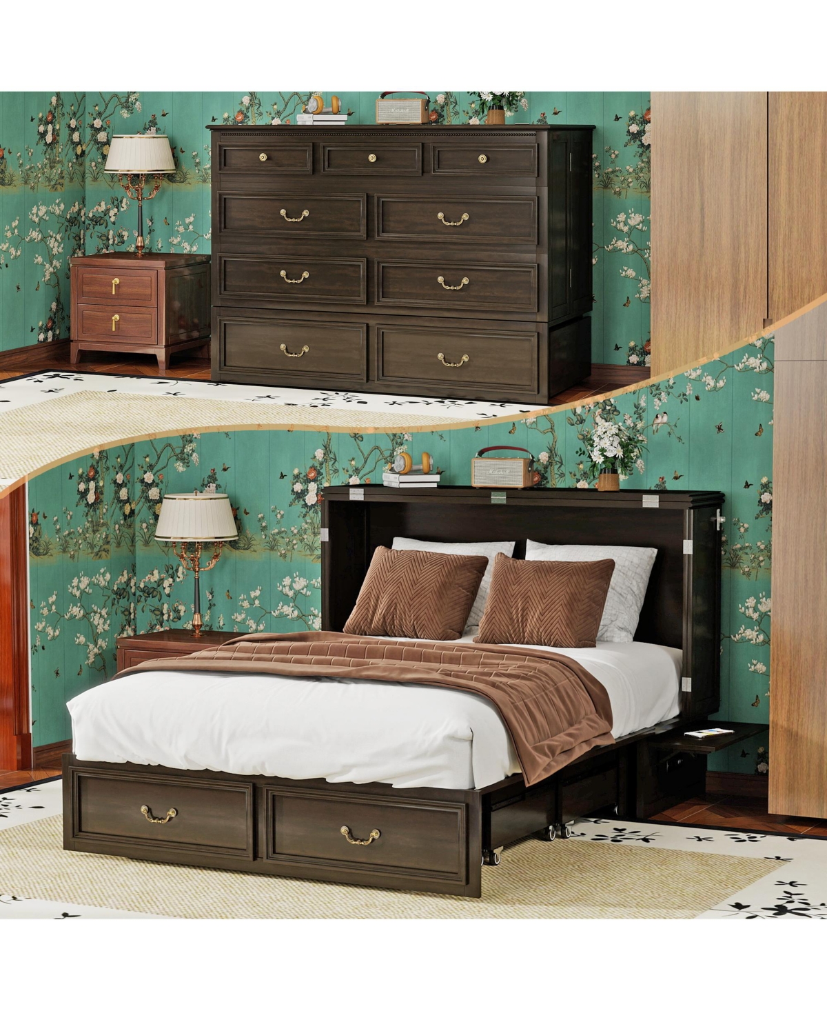 Livelylodge Murphy Bed Cabinet, Queen Cabinet Bed with Storage Drawers for Guest Room, Space Saving Murphy Bed Chest(No Mattress