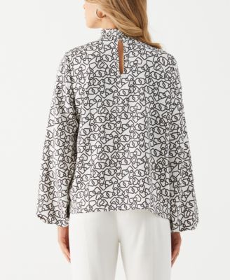 Women's Geo Print Smocked Neck Long Sleeve Top