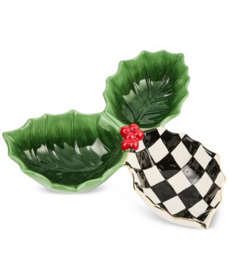 MacKenzie-Childs - Holly Leaf Divided Ceramic Candy Dish