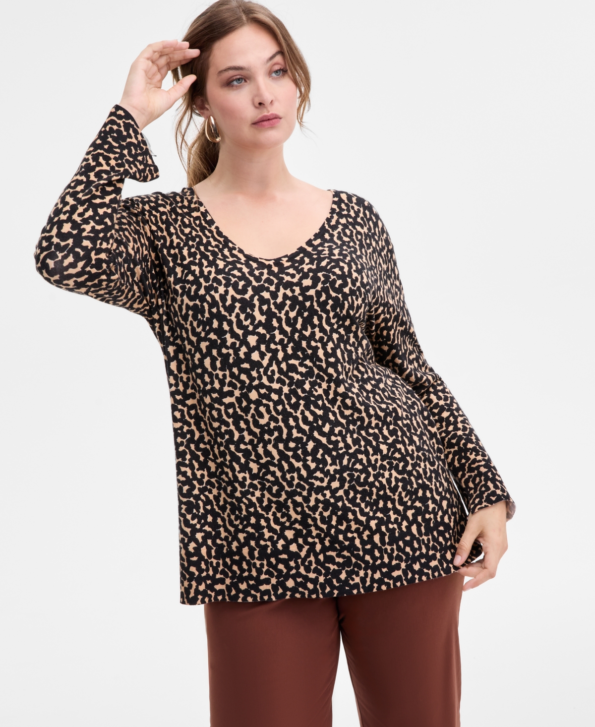 I.n.c. International Concepts Plus Spotted V-Neck Tunic, Macy's Exclusive