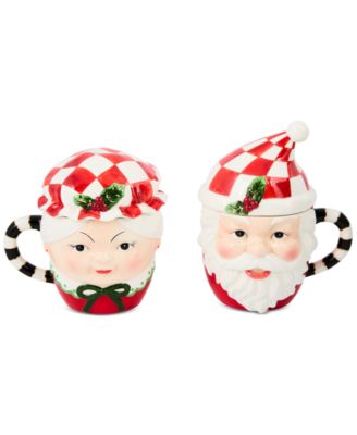 MacKenzie-Childs - Check It Out Mr. & Mrs. Claus Mugs, Set of 2