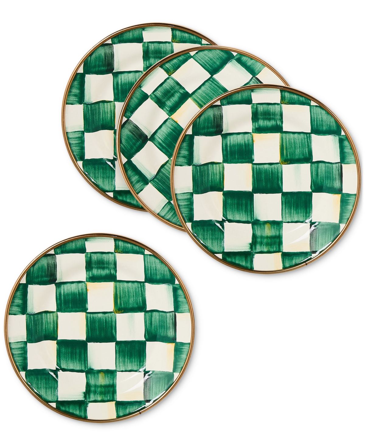 Mackenzie-childs Emerald Check Appetizer Plates, Set Of 4 In Green