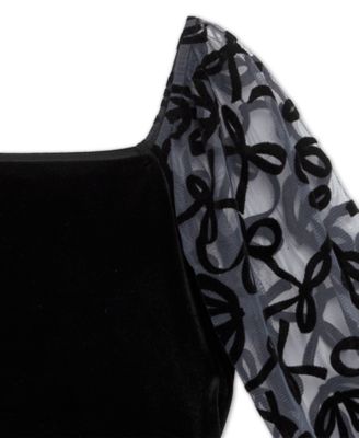 Big Girls Knee Length Long Sleeve Square Neck Dress